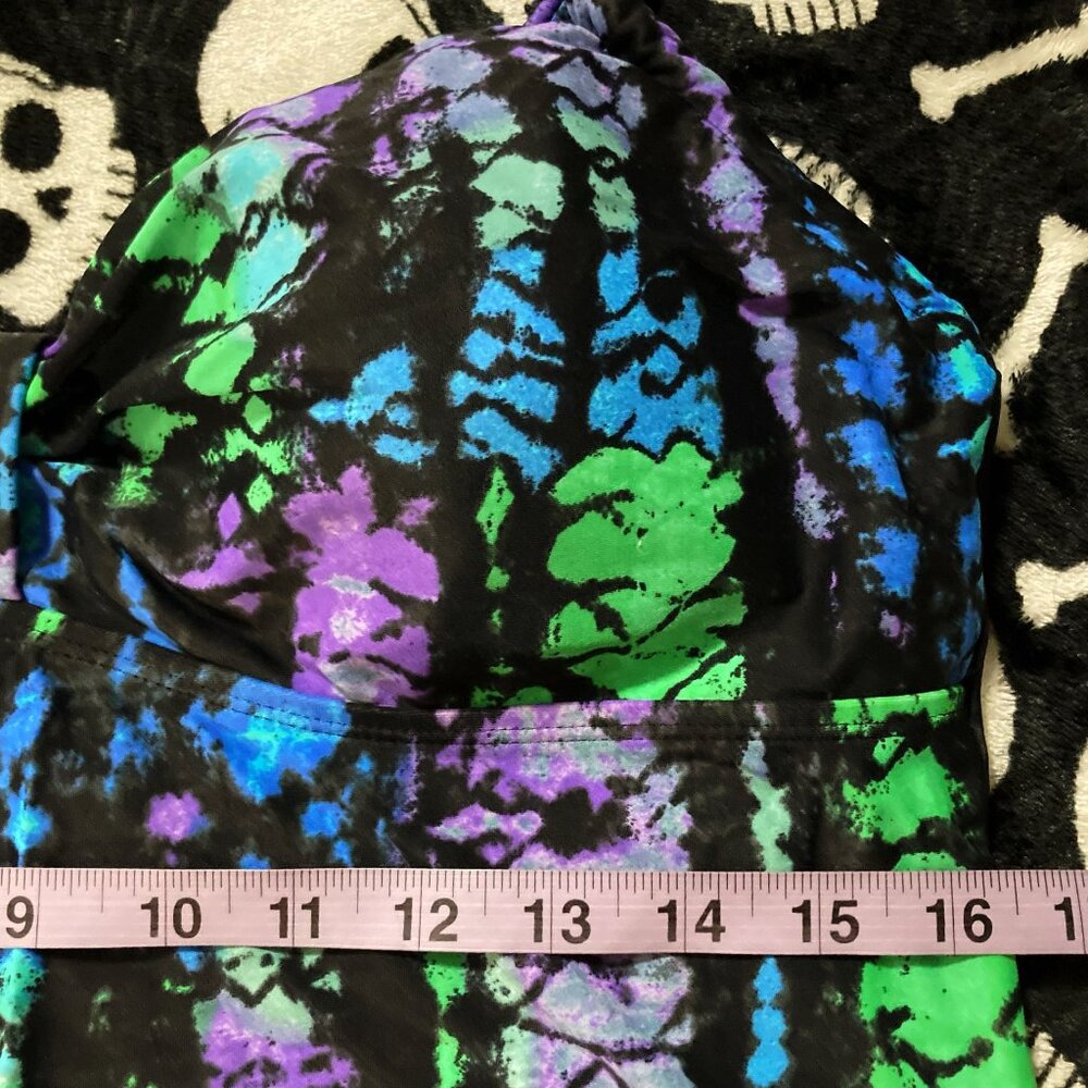LEILANI Black multi-colour ikat tie-dye inspired print tankini top ~ LARGE XL 1X - Picture 6 of 9